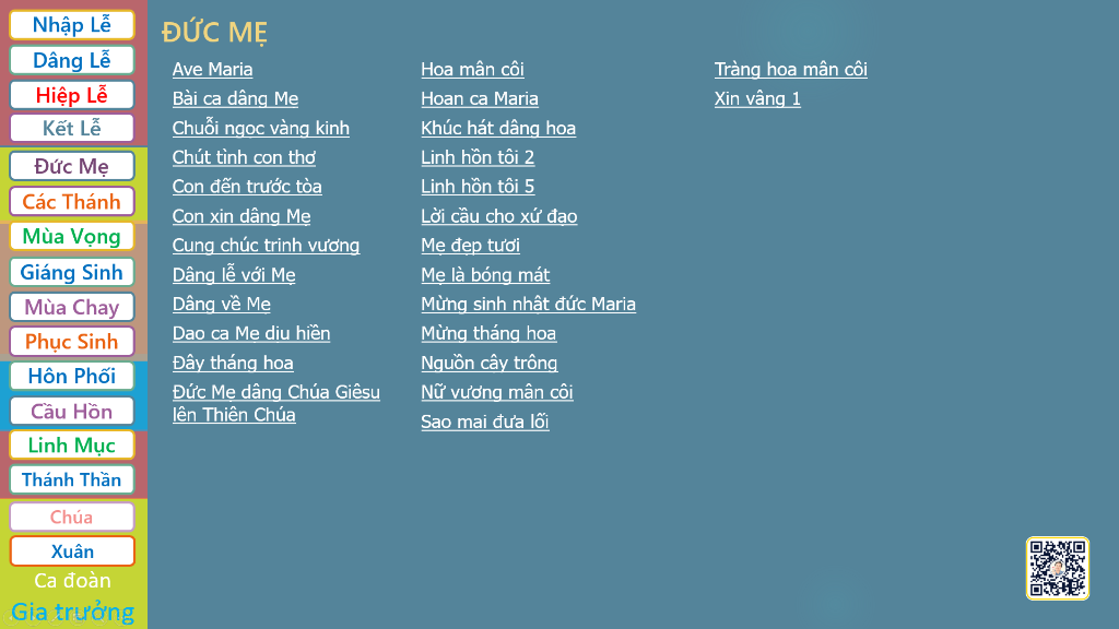 Mục lục tuyển tập các bài thánh ca kính Đức Mẹ Maria