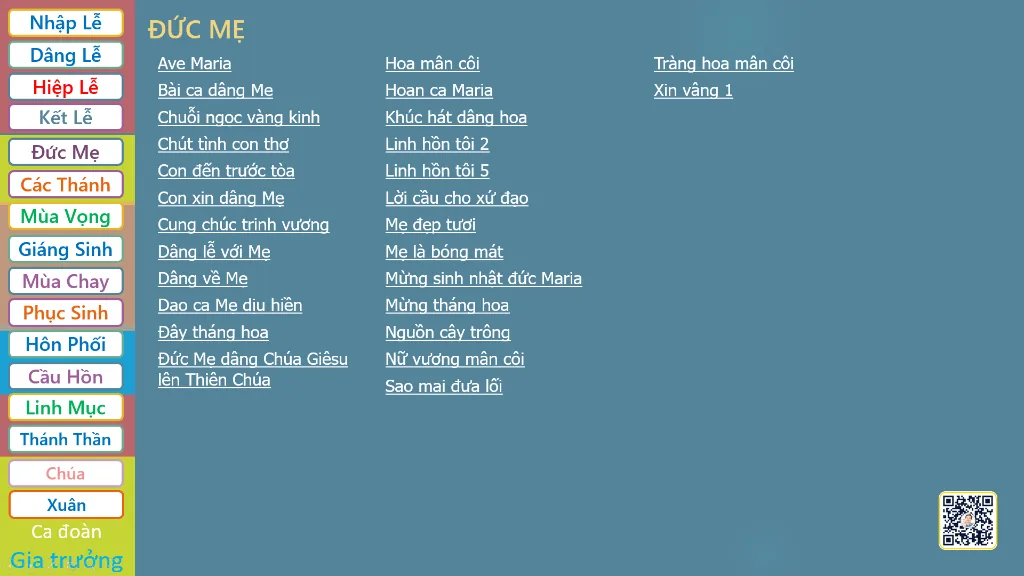 Mục lục tuyển tập các bài thánh ca kính Đức Mẹ Maria